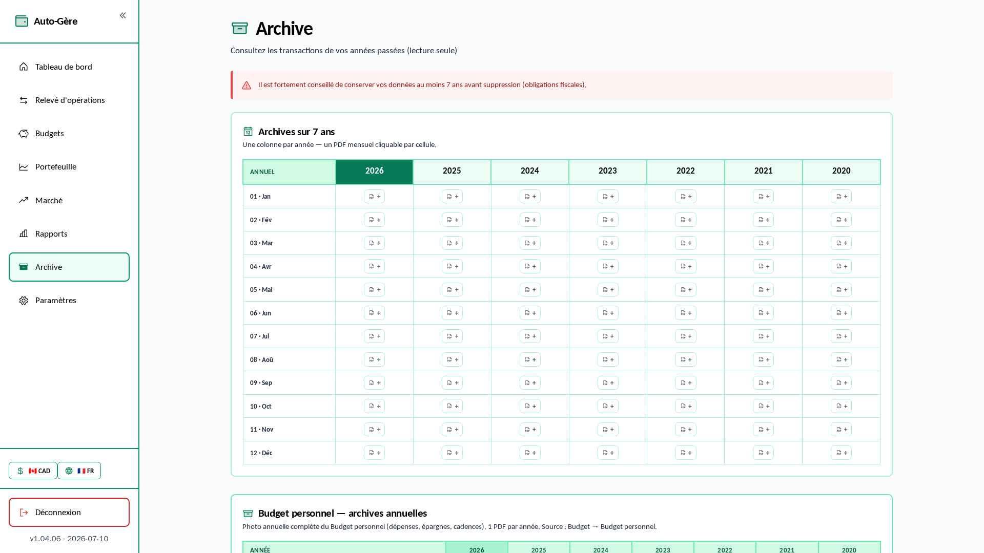 Archive — 7 ans d'historique PDF, envoi par email