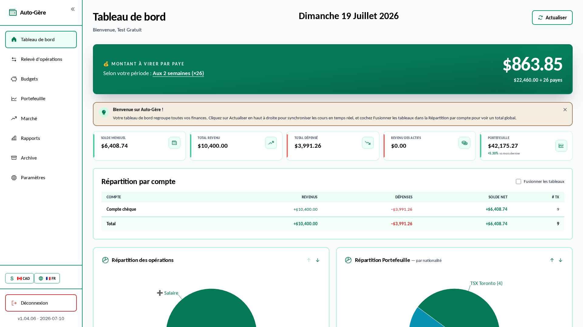 Tableau de bord — toutes vos finances en un coup d'œil