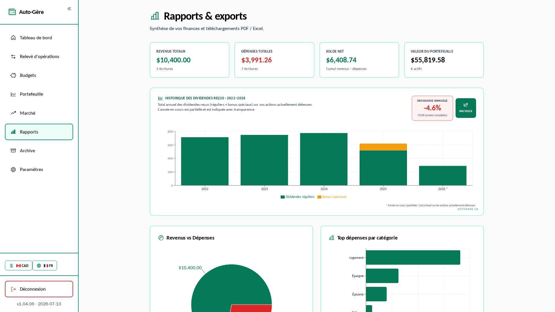 Rapports — exports PDF/Excel sur mesure